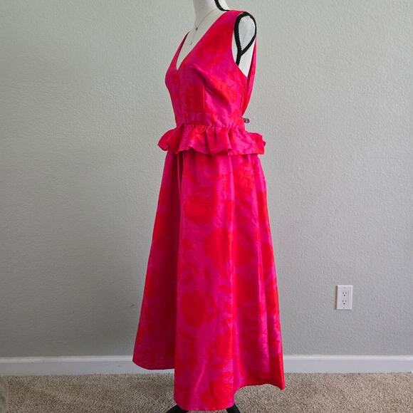 NWT Kate Spade NY Rose Peplum Midi dopamine Dress Pink Red Floral Elegantcore 12 - Picture 4 of 11